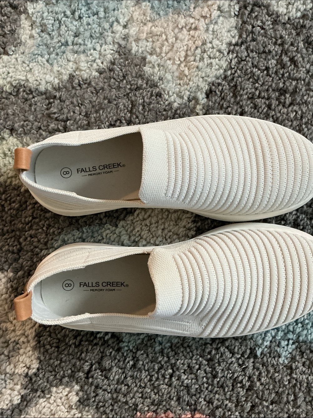 Falls Creek Slip-On Knit Sneakers in Off-White with Tan Pull Tab - Picture 4 of 6